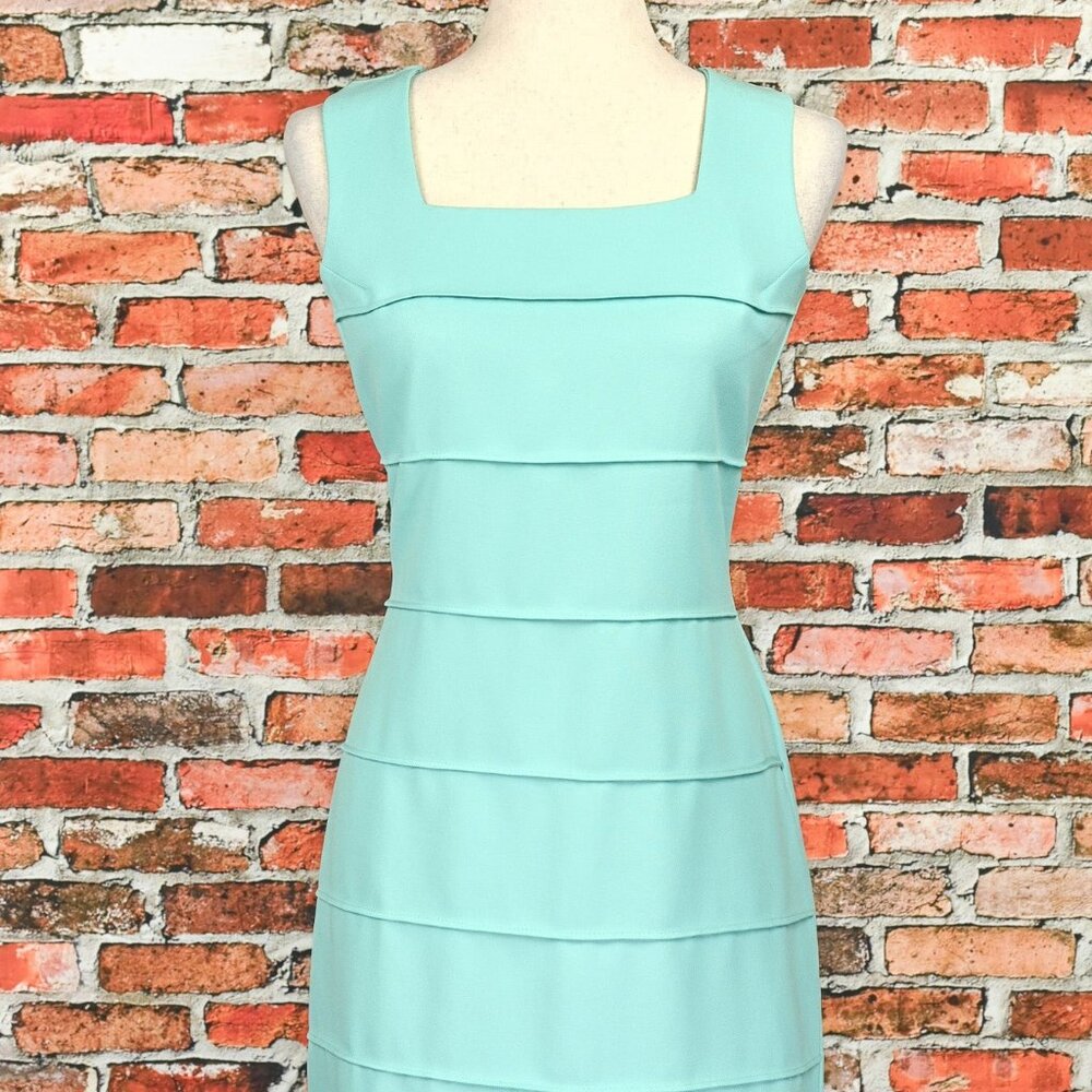 Vintage Creaciones Maireth Teal Pleated Style Sleeveless Shift Dress
